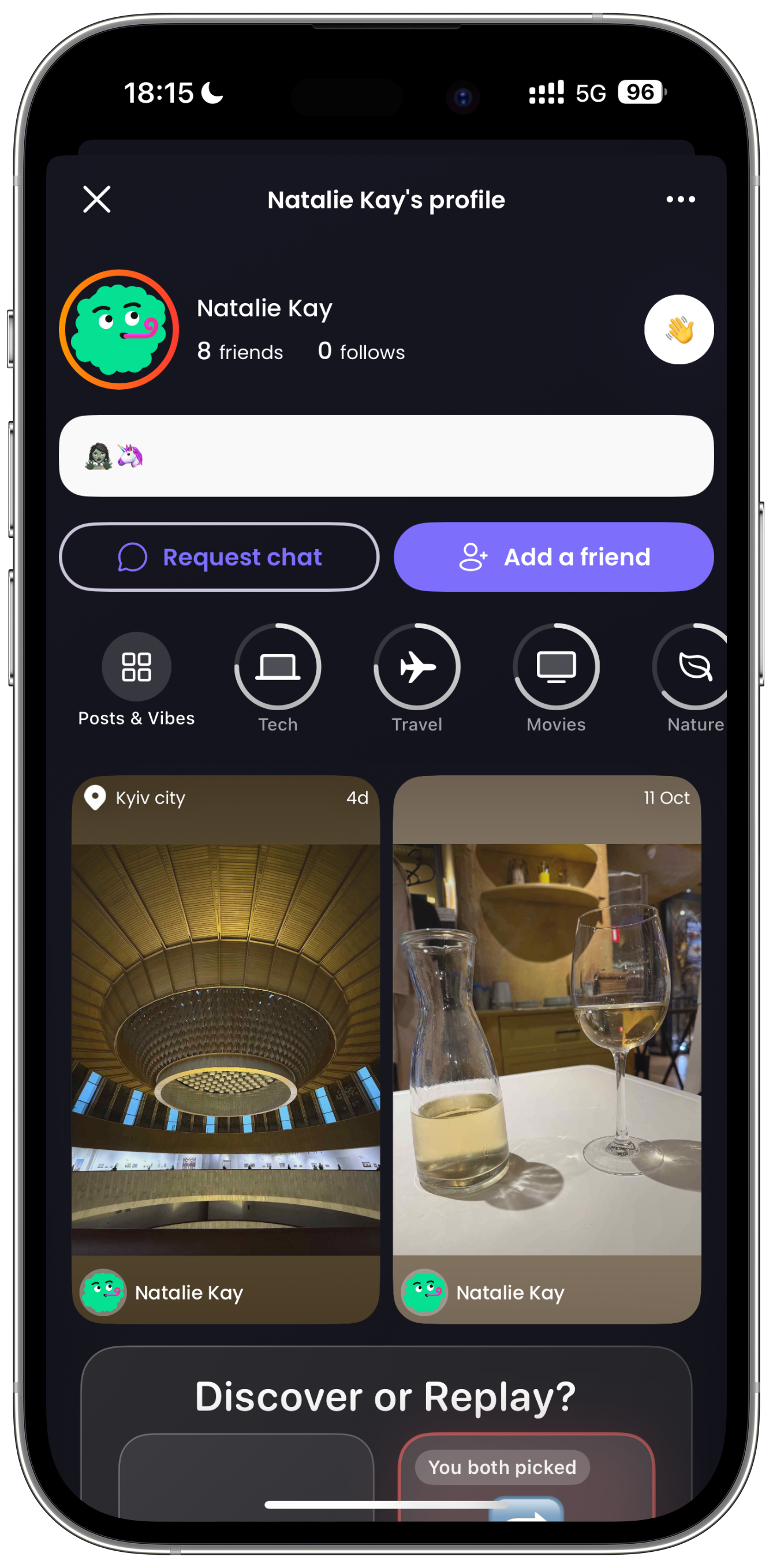 VYBZ app Profile View showing user settings